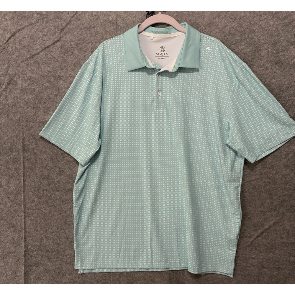 Scales Polo Shirt Mens XL Blue‎ Geometric Print Lightweight Stretch Golf